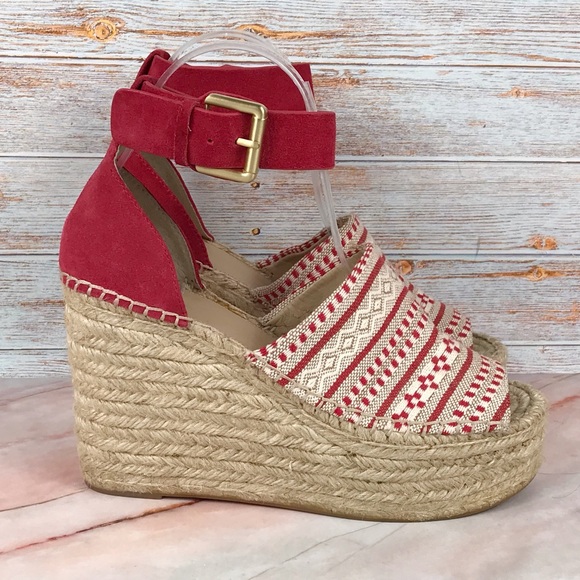 Marc Fisher Adalyn Espadrille Wedge Sandal Red/Natural White - Picture 4 of 8